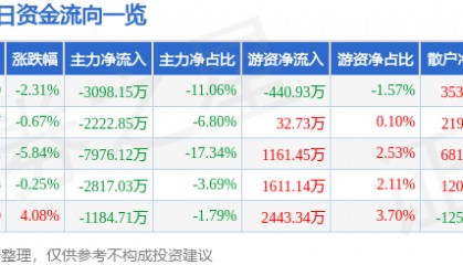 股票行情快报：洲明科技（300232）12月25日主力资金净卖出3098.15万元