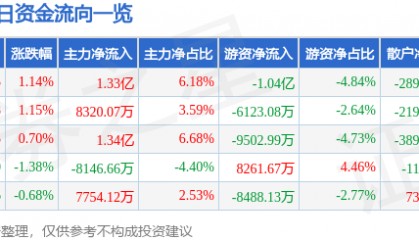 股票行情快报：京东方Ａ（000725）12月19日主力资金净买入1.33亿元