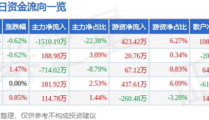 股票行情快报：齐翔腾达（002408）3月13日主力资金净卖出1510.19万元