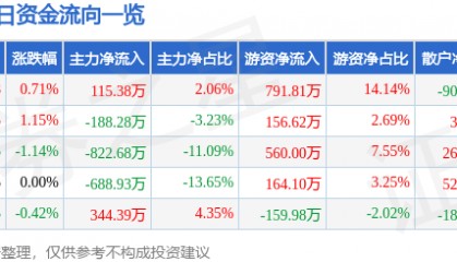 股票行情快报：永安林业（000663）7月10日主力资金净买入115.38万元
