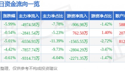 股票行情快报：赛为智能（300044）11月18日主力资金净卖出4974.58万元