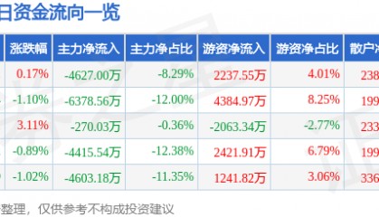 股票行情快报：当升科技（300073）8月13日主力资金净卖出4627.00万元