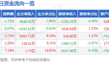股票行情快报：模塑科技（000700）3月13日主力资金净卖出4040.42万元