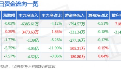 股票行情快报：拓普集团（601689）3月5日主力资金净卖出6385.61万元