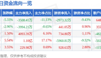 陕西黑猫（601015）7月28日主力资金净卖出3508.41万元