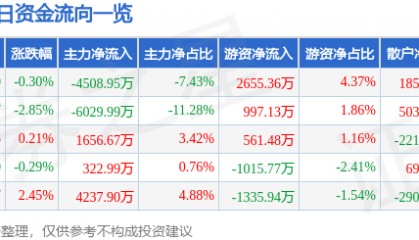 股票行情快报：中国动力（600482）12月10日主力资金净卖出4508.95万元