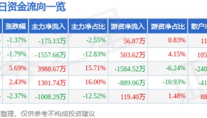 股票行情快报：申华控股（600653）3月19日主力资金净卖出175.13万元