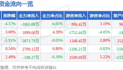 股票行情快报：天融信（002212）12月25日主力资金净卖出1865.88万元