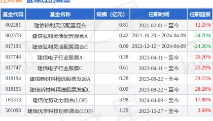 建信潜力新蓝筹股票A基金经理变动：增聘江映德为基金经理