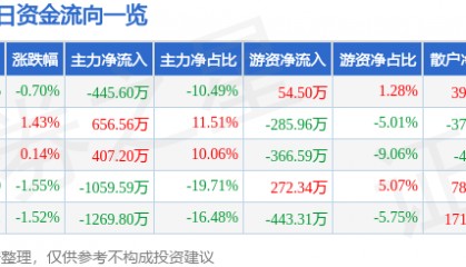 股票行情快报：新农开发（600359）12月9日主力资金净卖出445.60万元