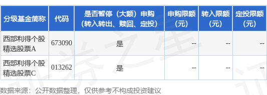 公告速递：西部利得个股精选股票基金暂停申购、转换转入、定期定额投资